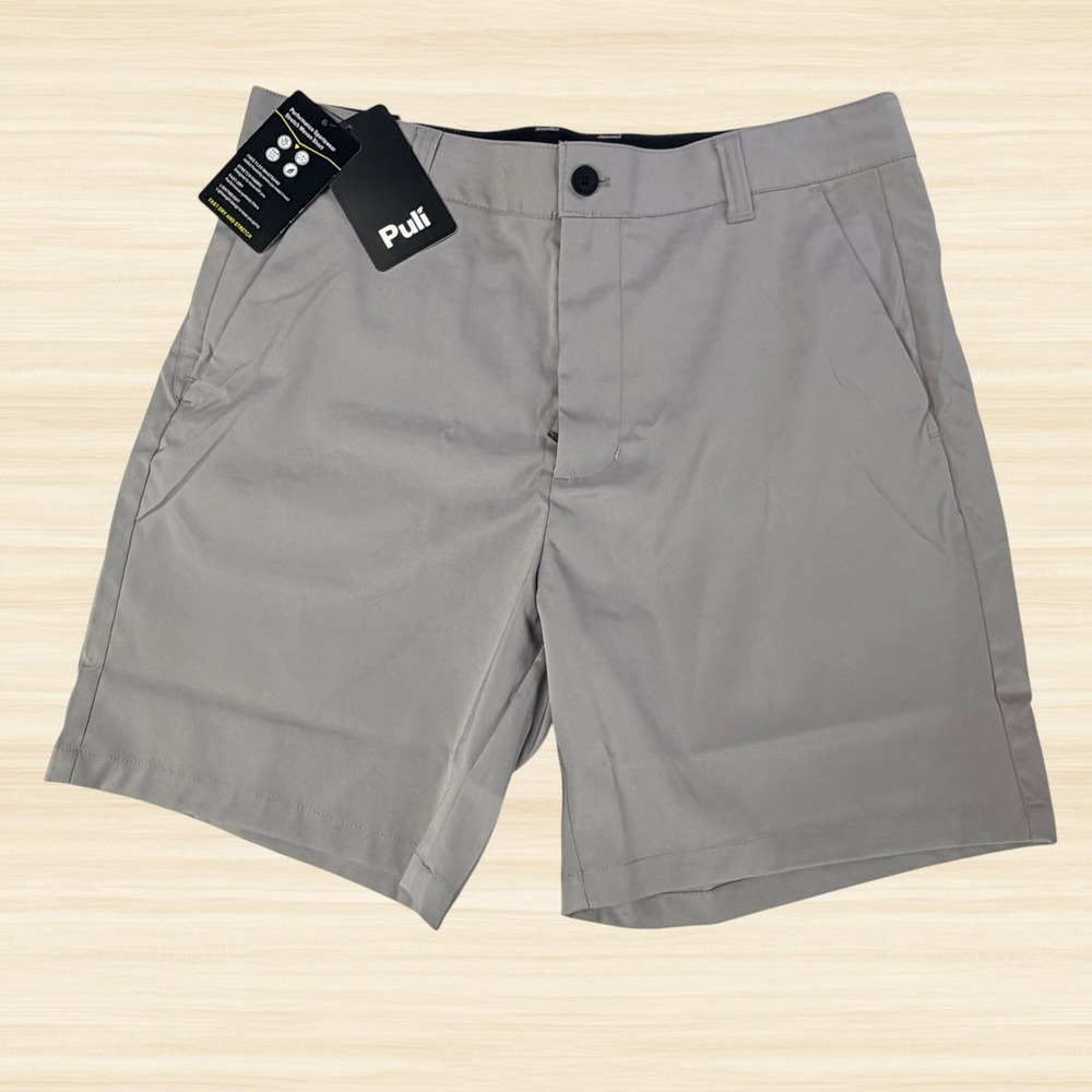 Puli Mens Gray Golf Shorts NWT Stretch Woven Lightweight Flat Front Fast Dry 32
